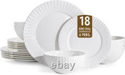 Elegant 18-Piece Bone China Dinnerware Set for 6 White Porcelain