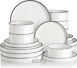 Elegant 18-Piece Porcelain Dinnerware Set for 6 Pure White with Black Rim