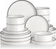 Elegant 18-Piece Porcelain Dinnerware Set for 6 Pure White with Black Rim