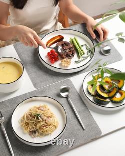 Elegant 18-Piece Porcelain Dinnerware Set for 6 Pure White with Black Rim