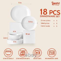 Elegant 18-Piece Snow White Dinnerware Set for 6, Microwave & Oven Safe