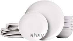 Elegant 18-Piece White Porcelain Coupe Dinnerware Set for 6 Safe for Microwave