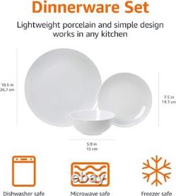 Elegant 18-Piece White Porcelain Coupe Dinnerware Set for 6 Safe for Microwave