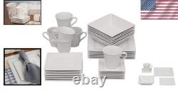 Elegant 30 Pc Square Dinnerware Set Cream White