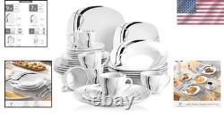 Elegant 30-Piece Porcelain Dinnerware in White with Stripes
