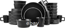 Elegant 32-Piece Black and White Stoneware Dish Set for 8 People