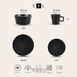 Elegant 32-Piece Black and White Stoneware Dish Set for 8 People