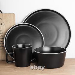 Elegant 32-Piece Black and White Stoneware Dish Set for 8 People