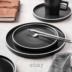 Elegant 32-Piece Black and White Stoneware Dish Set for 8 People
