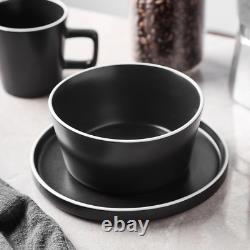 Elegant 32-Piece Black and White Stoneware Dish Set for 8 People