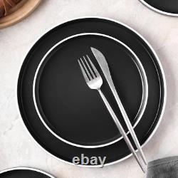 Elegant 32-Piece Black and White Stoneware Dish Set for 8 People