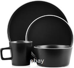 Elegant 32-Piece Black and White Stoneware Dish Set for 8 People