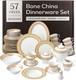 Elegant 57-Piece Bone China Dinnerware Set for 8 with Golden Greek Key Design
