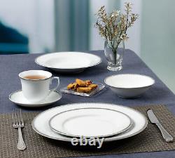 Elegant 57 Pieces Porcelain Dinnerware Set for 8 People Alyssa, Silver Border