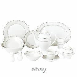 Elegant 57 Pieces Porcelain Dinnerware Set for 8 People Atara, Wavy