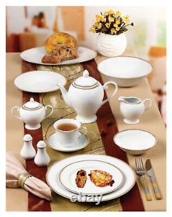 Elegant 57 Pieces Porcelain Dinnerware Set for 8 People Georgette, Gold Border