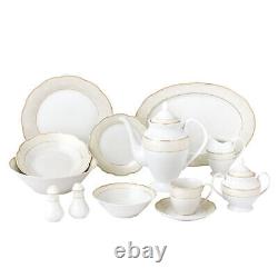 Elegant 57 Pieces Porcelain Dinnerware Set for 8 People Tova, Wavy