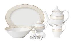 Elegant 57 Pieces Porcelain Dinnerware Set for 8 People Tova, Wavy