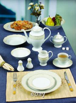 Elegant 57 Pieces Porcelain Dinnerware Set for 8 People Tova, Wavy