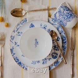 Elegant Blue Rose Bone China 16 piece Dinnerware Set With Gold Rim Service for 4