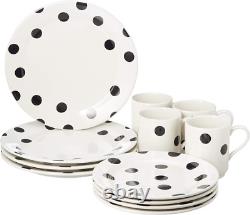 Elegant Deco Dot 12-Piece White Dinnerware Set for Stylish Dining