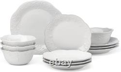Elegant French Perle 12-Piece White Dinnerware Set with Accent Plates