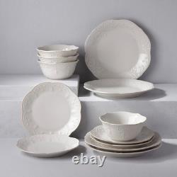 Elegant French Perle 12-Piece White Dinnerware Set with Accent Plates