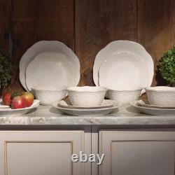 Elegant French Perle 12-Piece White Dinnerware Set with Accent Plates