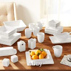 Elegant Nova Square 40-Piece Dinnerware Set in Cream White