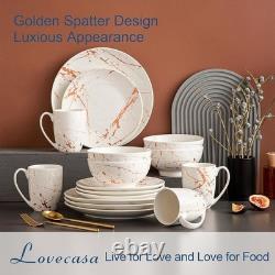 Elegant Porcelain Dinnerware Set Gold Splash Design Stackable Chic Dining Home