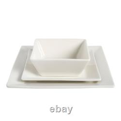 Elegant Square Fine Ceramic Dinnerware Set Dinner & Dessert Plates Bowls 12Piece
