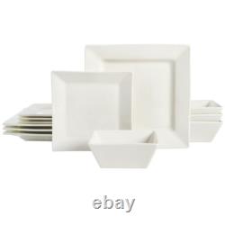 Elegant Square Fine Ceramic Dinnerware Set Dinner & Dessert Plates Bowls 12Piece Elegant Square Fine Ceramic Dinnerware Set Dinner & Dessert Plates Bowls 12Piece