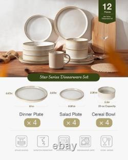 Elegant Star Design Dinner Set, 12 Pieces Cappuccino White