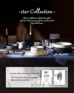 Elegant Star Design Dinner Set, 12 Pieces Cappuccino White
