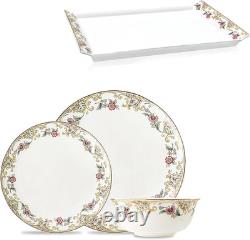 Elegant Vintage Floral Bone China Dinnerware Set for 4 with Tray