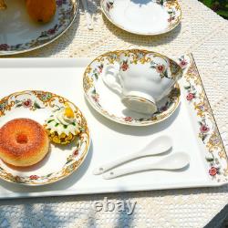 Elegant Vintage Floral Bone China Dinnerware Set for 4 with Tray