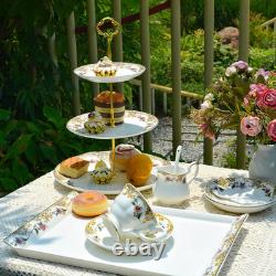 Elegant Vintage Floral Bone China Dinnerware Set for 4 with Tray