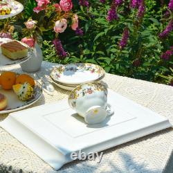 Elegant Vintage Floral Bone China Dinnerware Set for 4 with Tray