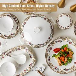 Elegant Vintage Floral Bone China Dinnerware Set for 4 with Tray