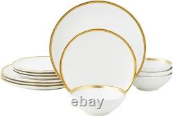 Elegant White Plates and Bowls Set, Modern Gold Rim Design