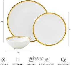 Elegant White Plates and Bowls Set, Modern Gold Rim Design