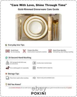 Elegant White Plates and Bowls Set, Modern Gold Rim Design