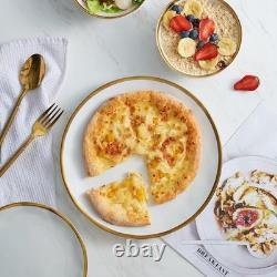 Elegant White Plates and Bowls Set, Modern Gold Rim Design