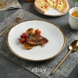 Elegant White Plates and Bowls Set, Modern Gold Rim Design