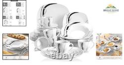 Elegant White Porcelain Dinnerware Set for 6, 30 Pieces with Striped Accents