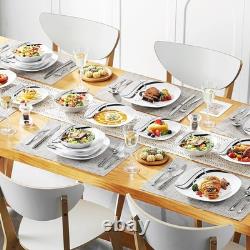 Elegant White Porcelain Dinnerware Set for 6, 30 Pieces with Striped Accents