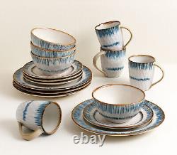 Elegant and Modern Stoneware Dinnerware Set for Parties Blue Swirl, 16 Piece