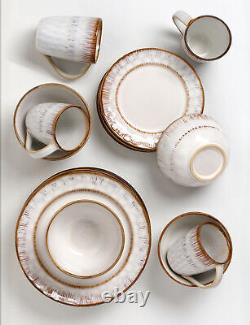 Elegant and Modern Stoneware Dinnerware Set for Parties Mocca Swirl, 16 Piece