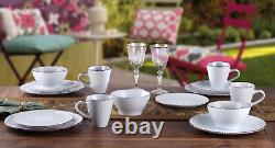 Elegant and Modern Stoneware Scroll Dinnerware Set for Parties White, 16 Piece