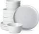 Elica 12-Piece Modern Dinnerware Set Stoneware, Plates and Bowl Sets for 4, Whit